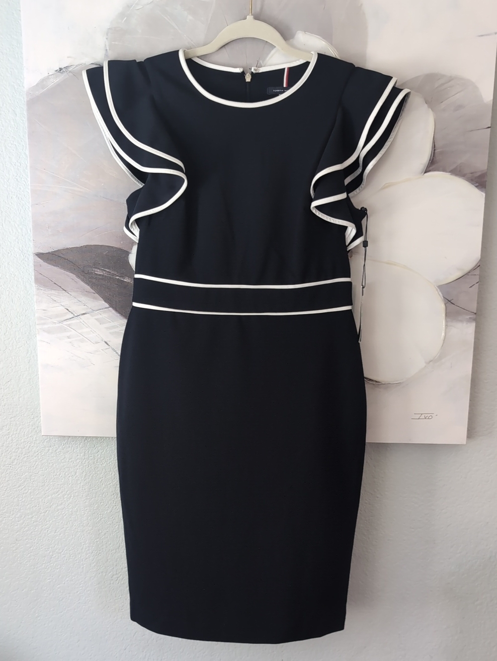 Tommy Hilfiger Navy Flutter Sleeve Sheath Dress Size 8 Nwt ❤️ - Picture 8 of 11